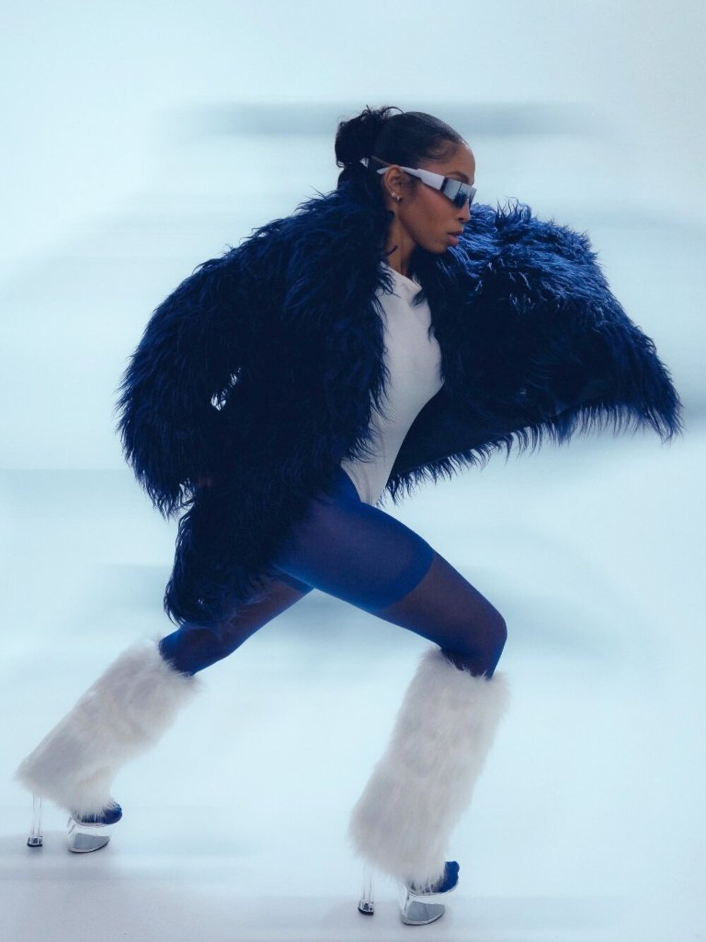 NWT WOW Azalea Wang Long-Haired Faux Fur Jacket - BLUE